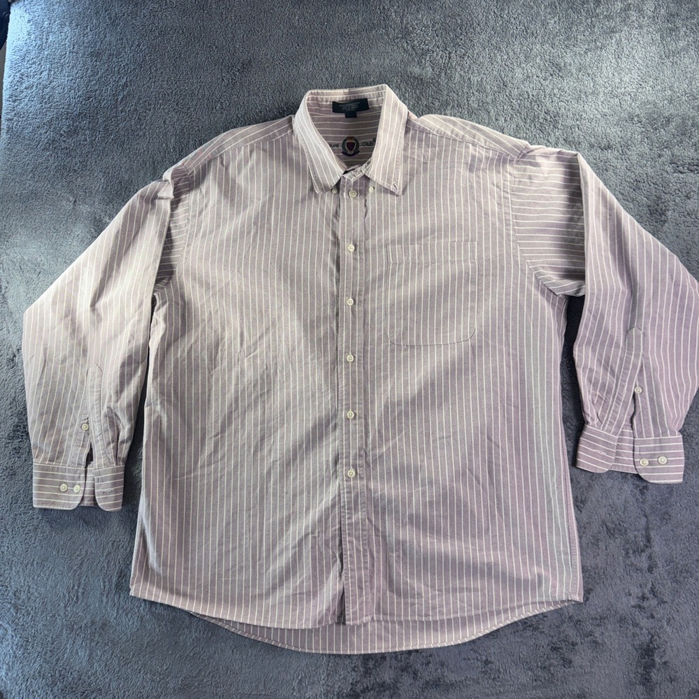 Vintage HUNT CLUB‎ Oxford Shirt 17 34/35 Striped Mauve GRANDPA CORE Cotton